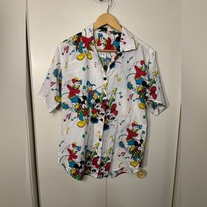Disney White Casual Button Down Shirt with Mickey Mouse Print